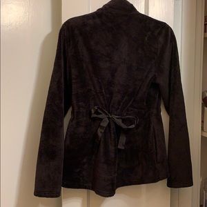 LUCY fluffy black fleece zip jacket with back  bow